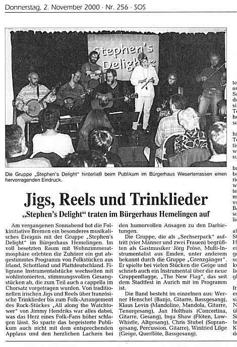 20001102WK - Artikel nach unserem Auftritt im Bürgerhaus Hemelingen